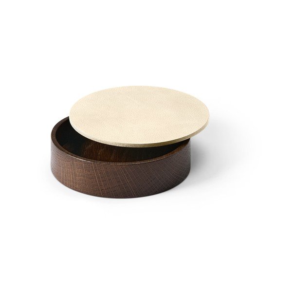 Rudos spalvos/kreminės spalvos iš medžio/iš eko odos daiktadėžė su dangčiu/dekoratyvinė ø 11x3,5 cm Circle Nupo – LIND DNA-image-1