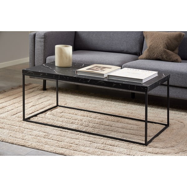 Kavos staliukas juodos spalvos su marmuro dekoro stalviršiu 55x110 cm Barossa – Actona-image-3