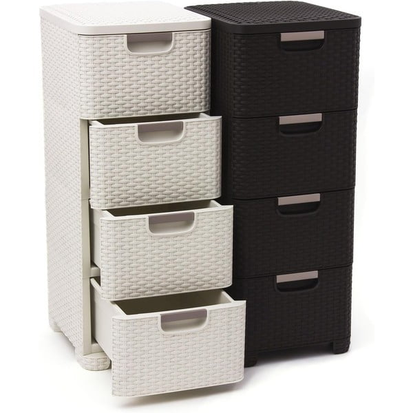 Iš plastiko aukšta vonios daiktadėžė kreminės spalvos 33x79 cm Rattan – Curver-image-2