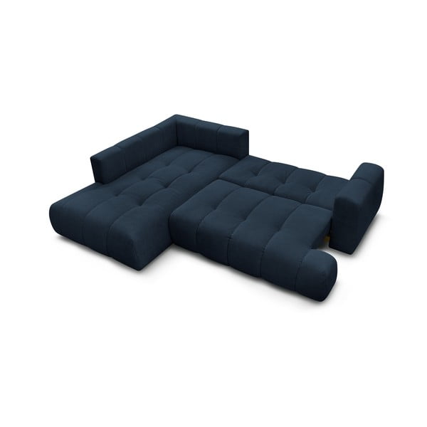 Tamsiai mėlynos spalvos sulankstoma/su sandėliavimo vieta kampinė sofa (su kairiuoju kampu/„L“ formos) Fuji – Bobochic Paris-image-4