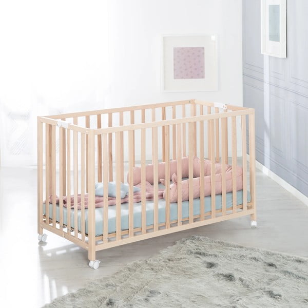 Vaikiška lovelė natūralios spalvos ant ratukų 60x120 cm Fold up – Roba-image-4