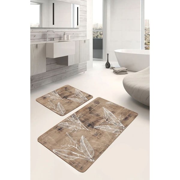 Rudos spalvos iš velveto vonios kilimėliai 2 vnt. 60x100 cm – Mila Home-image-1