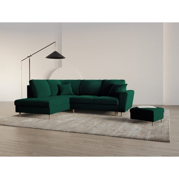 Žalios spalvos iš velveto sulankstoma/su sandėliavimo vieta kampinė sofa (su kairiuoju kampu/„L“ formos) Kyoto – Cosmopolitan Design-image-1