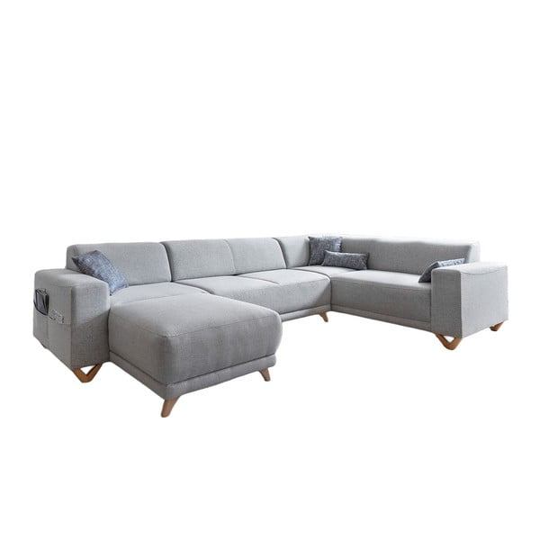 Šviesiai pilkos spalvos sulankstoma/su sandėliavimo vieta kampinė sofa (su dešiniuoju kampu/„U“ formos) Classy Sophie – Miuform