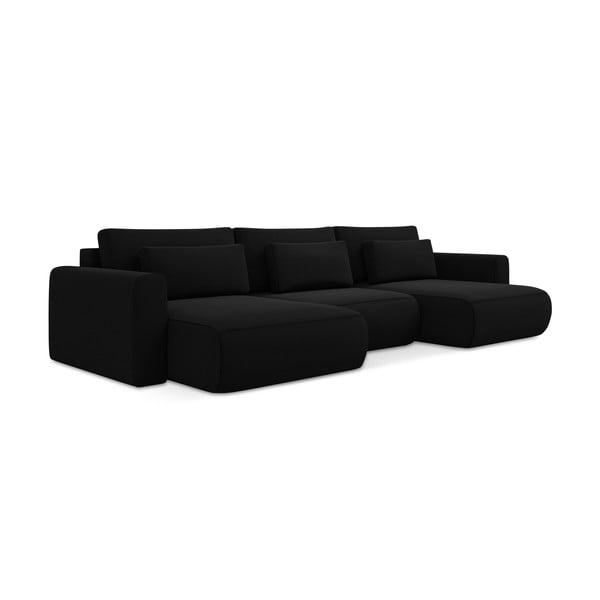 Juodos spalvos iš velveto sulankstoma/su sandėliavimo vieta kampinė sofa („U“ formos) Kapua – Makamii-image-3