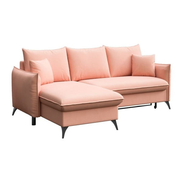 Rožinės spalvos iš velveto sulankstoma/su sandėliavimo vieta kampinė sofa (su kairiuoju kampu/su gultu) Brim – Rodier-image-1