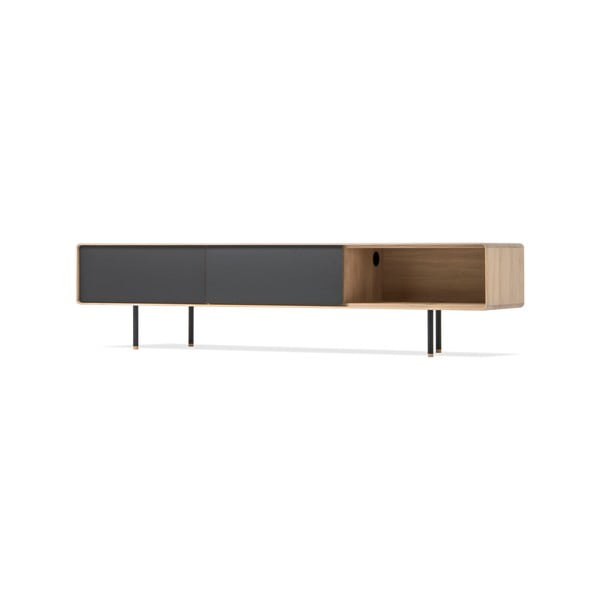 Iš ąžuolo masyvo TV spintelė juodos spalvos/natūralios spalvos 200x48 cm Fina – Gazzda-image-2