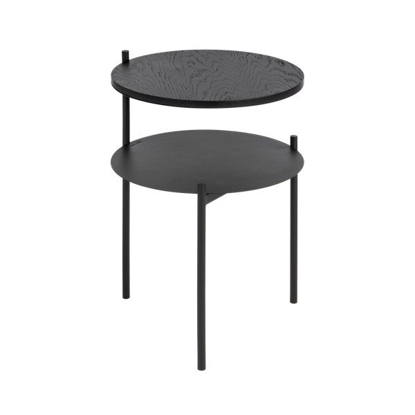 Juodos spalvos naktinis staliukas su ąžuolo dekoro stalviršiu Tu – noo.ma