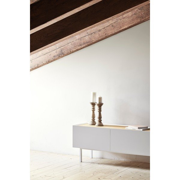 TV spintelė baltos spalvos/natūralios spalvos iš ąžuolo 180x45 cm Arista – Teulat-image-2