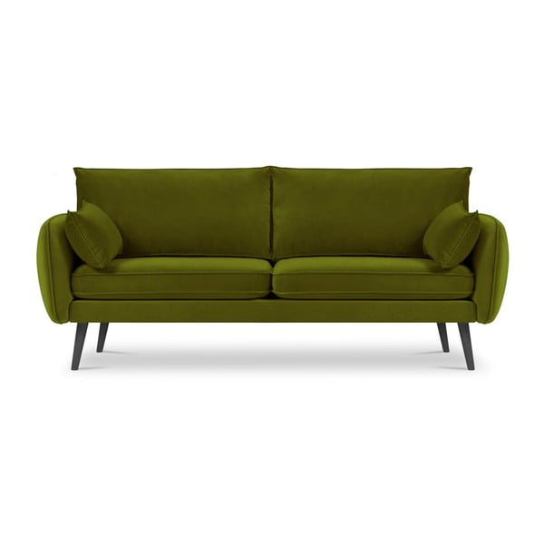 Žalia aksominė sofa su juodomis kojomis Kooko Home Lento, 198 cm