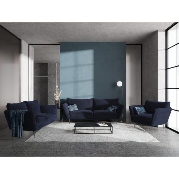 Tamsiai mėlyna aksominė sofa Mazzini Sofas Acacia, ilgis 175 cm-image-1