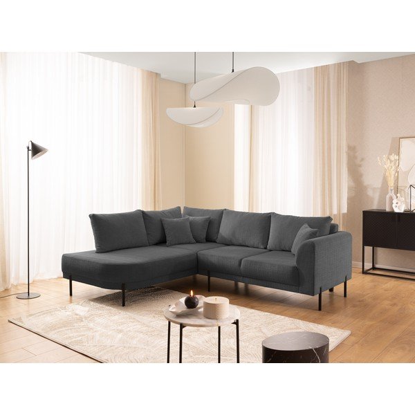 Tamsiai pilkos spalvos kampinė sofa iš šenilinio audinio (su kairiuoju kampu/„L“ formos) Mauris  – Ropez-image-1