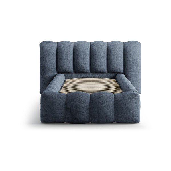 Tamsiai mėlynos spalvos viengulė lova audiniu dengta su sandėliavimo vieta su lovos grotelėmis 90x200 cm Lupine – Micadoni -image-3