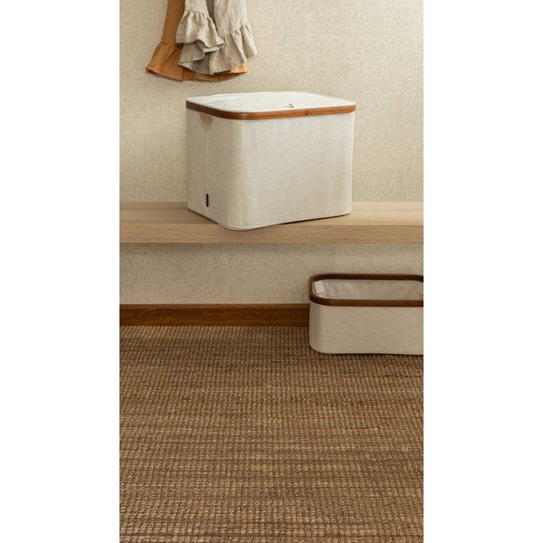 Kreminės spalvos iš tekstilės daiktadėžė su dangčiu 40,5x33x30 cm Bamboo/Linen – Bigso-image-1