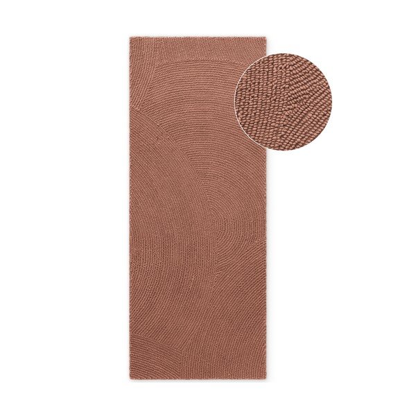 Rankų darbo terakotos spalvos iš vilnos kilimas 80x300 cm Calmio – Hanse Home