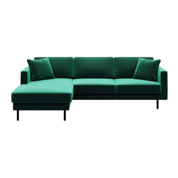 Kampinė sofa žalios spalvos iš velveto (su kairiuoju kampu) Kobo – MESONICA