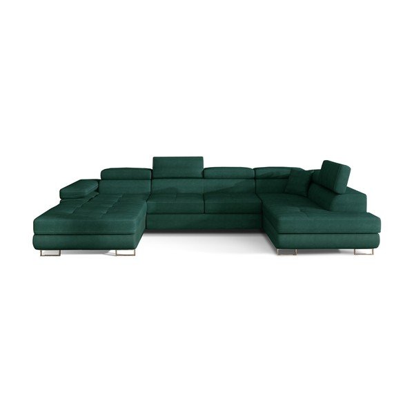 Žalios spalvos iš velveto sulankstoma/su sandėliavimo vieta kampinė sofa (su dešiniuoju kampu/„U“ formos) Rodrigo – ELTAP