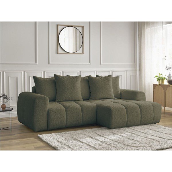 Khaki spalvos sulankstoma/su sandėliavimo vieta kampinė sofa iš boucle (su dešiniuoju kampu/su gultu) Roxelane – Bobochic Paris-image-3