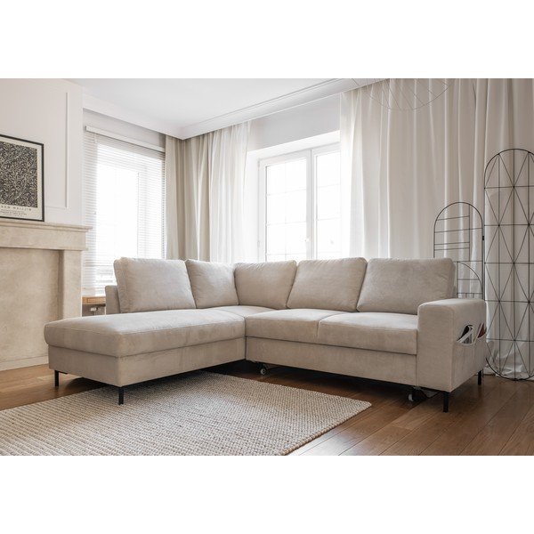 Iš kordinio velveto sulankstoma kampinė sofa smėlio spalvos (su kairiuoju kampu) Lofty Lilly – Miuform-image-3