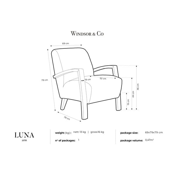Šviesiai mėlynas fotelis su šviesiomis kojomis "Windsor & Co Sofas Luna-image-3