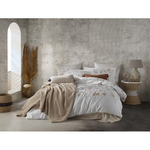 Baltos spalvos iš satino medvilnės dvigulė/itin ilga patalynė 240x220 cm Ivory Garden Floral – Mila Home Luxury-image-1