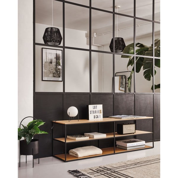 Juodos/natūralios spalvos ąžuolinis 160x50 cm TV staliukas Yoana - Kave Home-image-4