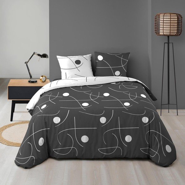 Baltos spalvos/tamsiai pilkos spalvos iš mikropluošto dvigulė/itin ilga patalynė 3 dalių 240x220 cm Sonate – douceur d'intérieur-image-2