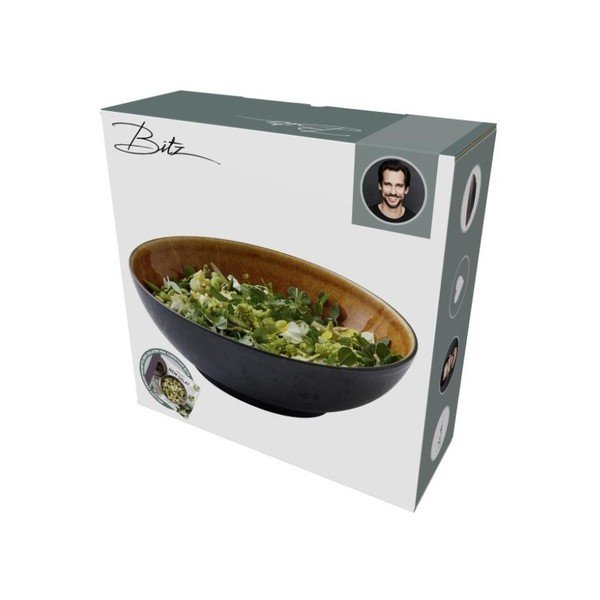 Juodos spalvos akmens masės salotinė su vidine ochros spalvos glazūra Bitz Mensa, ⌀ 30 cm-image-3