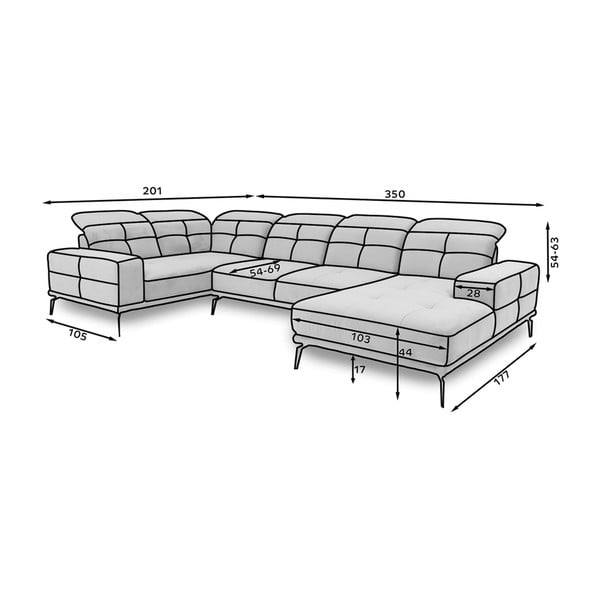 Juodos spalvos iš velveto kampinė sofa (su kairiuoju kampu/„U“ formos) Neviro – ELTAP-image-2