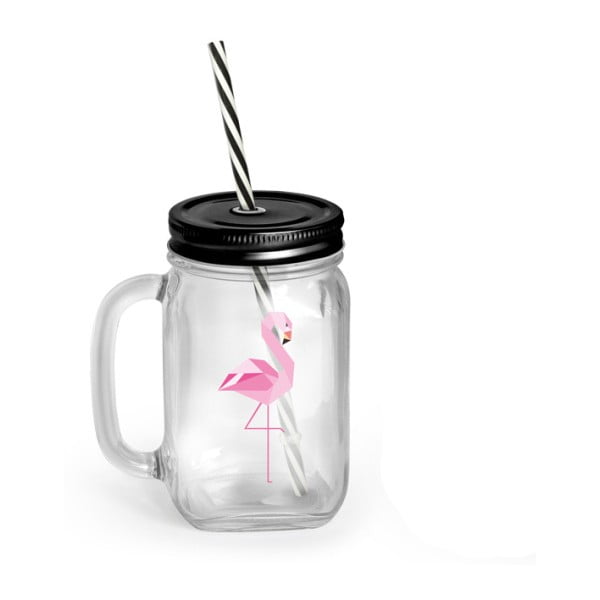 Stiklinė su dangteliu ir šiaudeliu Vialli Design Mia Natura Flamingo, 450 ml