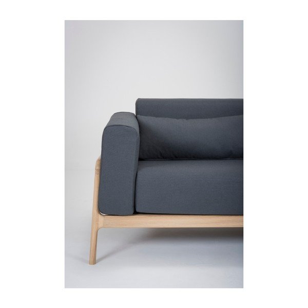 Mėlynai pilka dviejų vietų sofa su ąžuolo masyvo konstrukcija "Gazzda Fawn-image-4