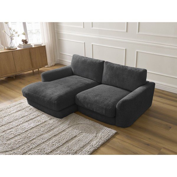 Juodos spalvos kampinė sofa iš šenilinio audinio (su kairiuoju kampu/su gultu) Leonore – Bobochic Paris-image-4