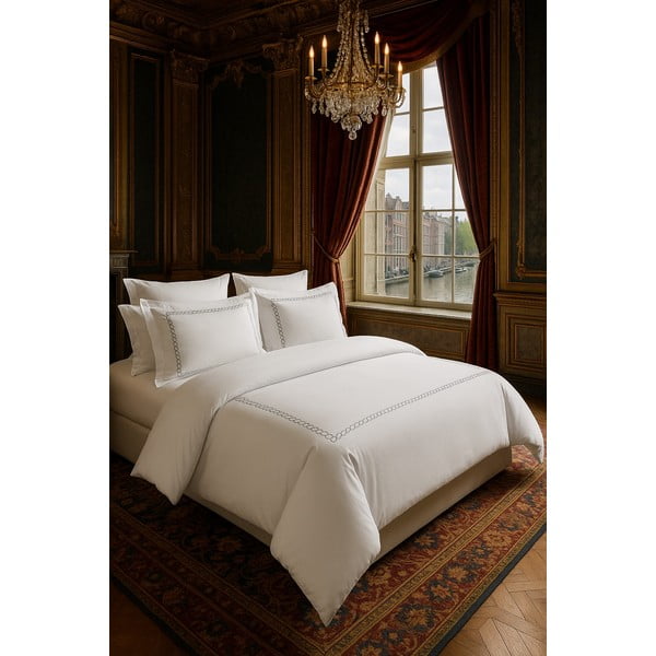 Baltos spalvos iš satino medvilnės viengulė patalynė su paklode/6 dalių 140x200 cm Whispered Serenity – Mila Home Luxury-image-1