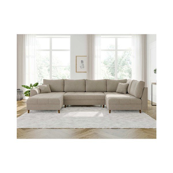 Smėlio spalvos iš boucle kampinė sofa (su kairiuoju kampu/„U“ formos) Ariella – Ropez-image-1