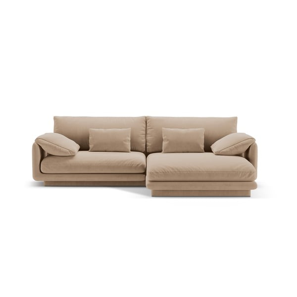 Iš velveto kampinė sofa smėlio spalvos (su dešiniuoju kampu/su gultu) Torino – Micadoni 