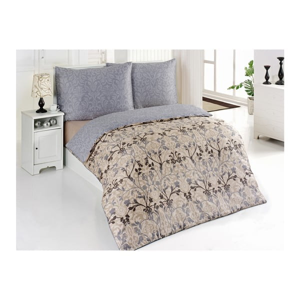 Satino paklodės su pagalve Hurrem Beige, viengulė lova, 135x200 cm