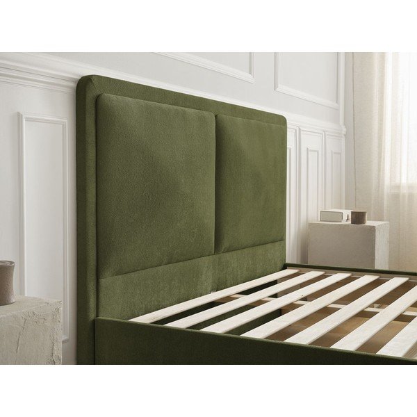 Žalios spalvos iš audinio dvigulė lova audiniu dengta su lovos grotelėmis 140x190 cm Mara – Bobochic Paris-image-4