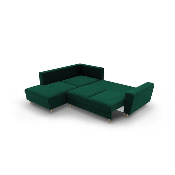 Žalios spalvos iš velveto sulankstoma/su sandėliavimo vieta kampinė sofa (su kairiuoju kampu/„L“ formos) Kyoto – Cosmopolitan Design-image-4