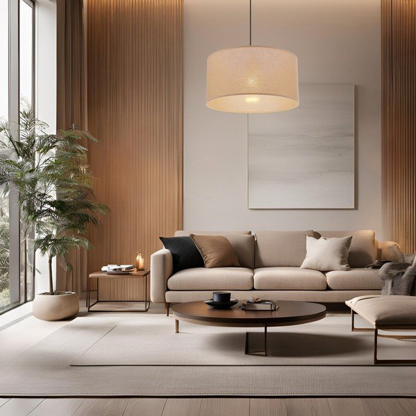 Smėlio spalvos kabantis šviestuvas ø 40 cm su tekstiliniu gaubtu Shanti – Candellux Lighting-image-1
