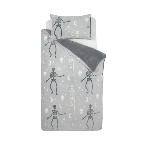 Pilkos spalvos iš mikropliušo dvigulė vaikiška patalynė su žėrinčiu efektu 200x200 cm Halloween Skeleton – Catherine Lansfield