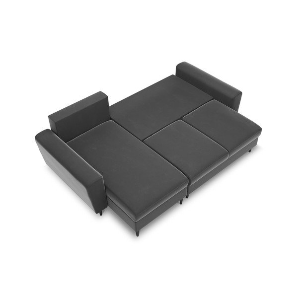 Šviesiai pilkos spalvos iš velveto sulankstoma/su sandėliavimo vieta kampinė sofa Kyoto – Cosmopolitan Design-image-1