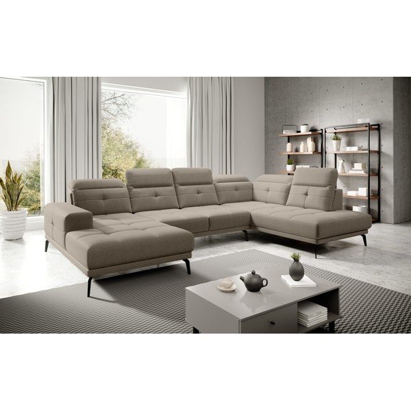 Smėlio spalvos kampinė sofa (su dešiniuoju kampu/„U“ formos) Bretan – ELTAP-image-1
