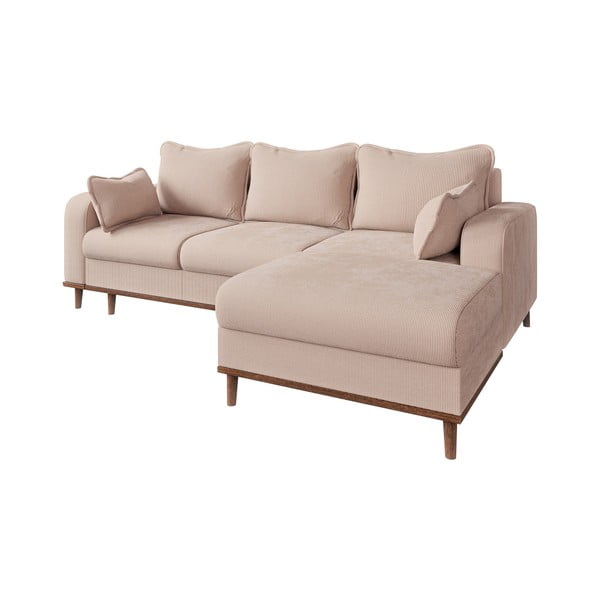 Iš kordinio velveto kampinė sofa smėlio spalvos (su dešiniuoju kampu) Beata – Ropez-image-2