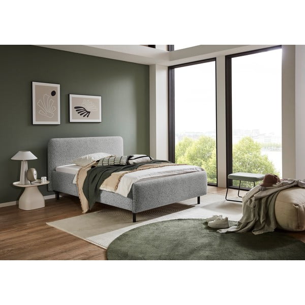 Šviesiai pilkos spalvos dvigulė lova audiniu dengta be grotelių 180x200 cm Primo – Meise Möbel-image-1