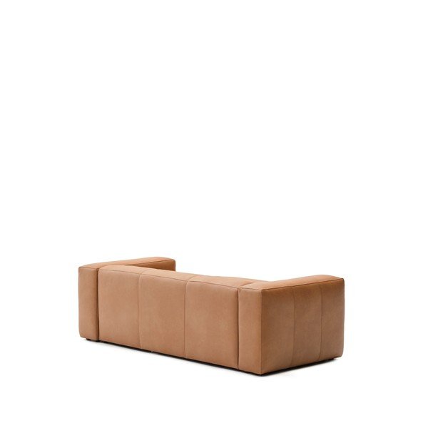Rudos spalvos kampinė sofa iš odos (su dešiniuoju kampu/su gultu) Blok – Kave Home-image-2