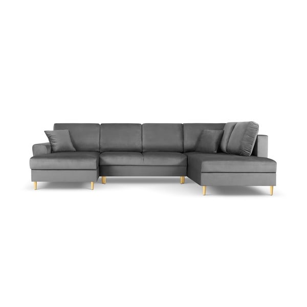 Šviesiai pilkos spalvos iš velveto sulankstoma/su sandėliavimo vieta kampinė sofa (su dešiniuoju kampu/„U“ formos) Kyoto – Cosmopolitan Design