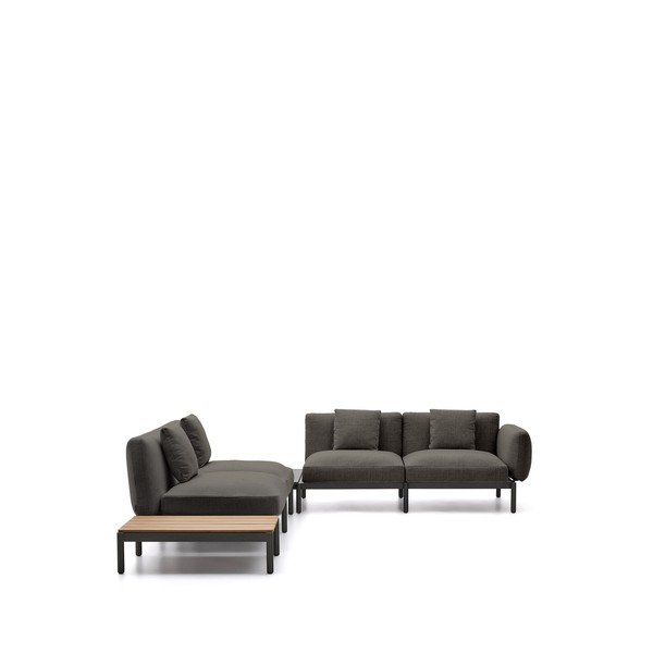 Tamsiai pilkos spalvos iš audinio sodo sofa („L“ formos) Sorells – Kave Home-image-4