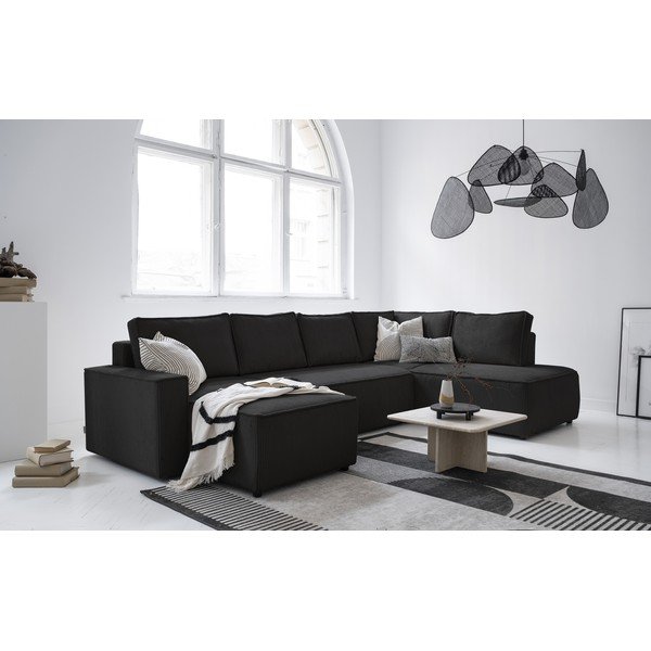 Iš kordinio velveto sulankstoma kampinė sofa antracito spalvos (su dešiniuoju kampu/„U“ formos) Brave Dave – Miuform-image-4