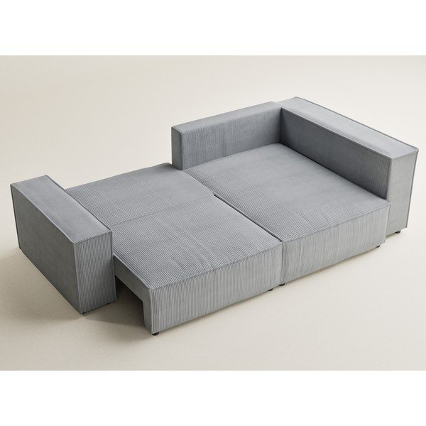 Pilkos spalvos sulankstoma/su sandėliavimo vieta kampinė sofa iš kordinio velveto (su dešiniuoju kampu/„L“ formos) Tonga – Maison de Rêve-image-3