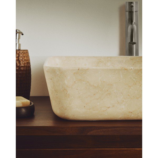 Smėlio spalvos iš akmens praustuvas 40x40 cm Darnen – Kave Home-image-2